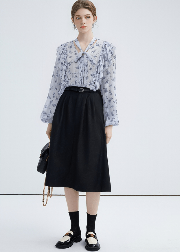 ROMANTIC ASYMMETRIC FLORAL BLOUSE - ANLEM