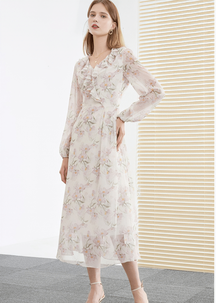 ROMANTIC RUFFLE WRAP MIDI DRESS - ANLEM