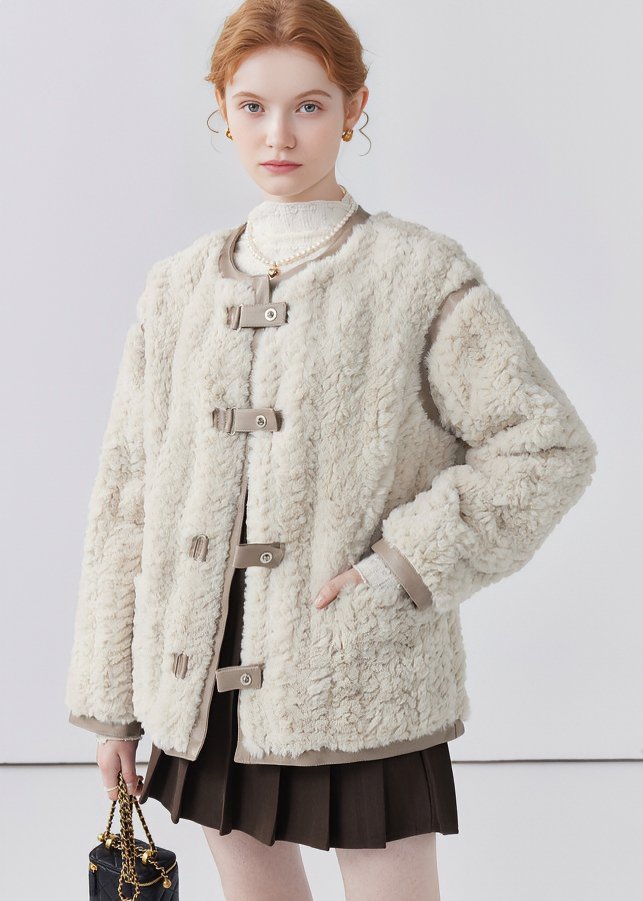 ROUND NECK FLUFFY JACKET - ANLEM