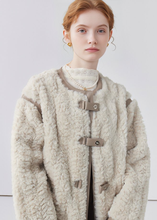 ROUND NECK FLUFFY JACKET - ANLEM