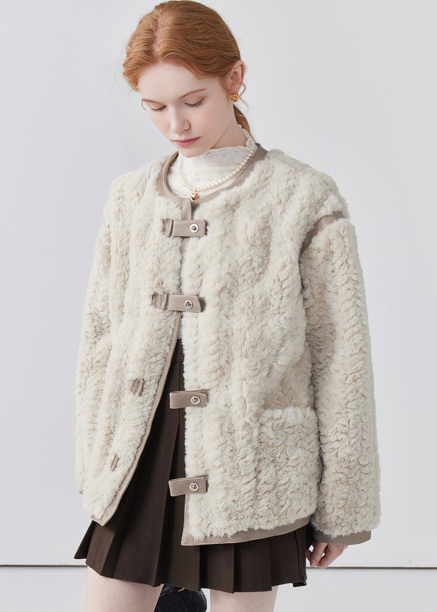 ROUND NECK FLUFFY JACKET - ANLEM