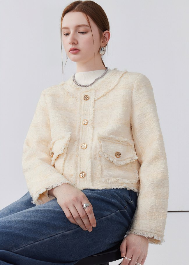 ROUND NECK RAW EDGE JACKET - ANLEM