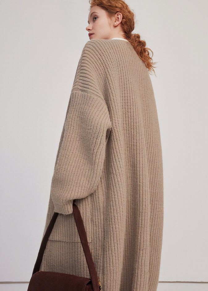 ROUNDED LONG KNIT CARDIGAN - ANLEM