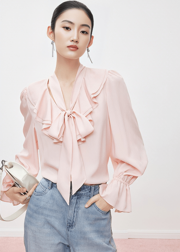 RUFFLE BOW TIE BLOUSE - ANLEM