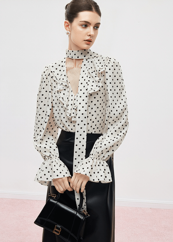 RUFFLE BOW TIE BLOUSE - ANLEM