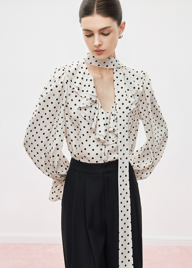 RUFFLE BOW TIE BLOUSE - ANLEM