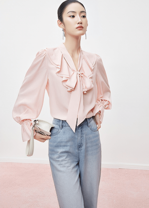 RUFFLE BOW TIE BLOUSE - ANLEM