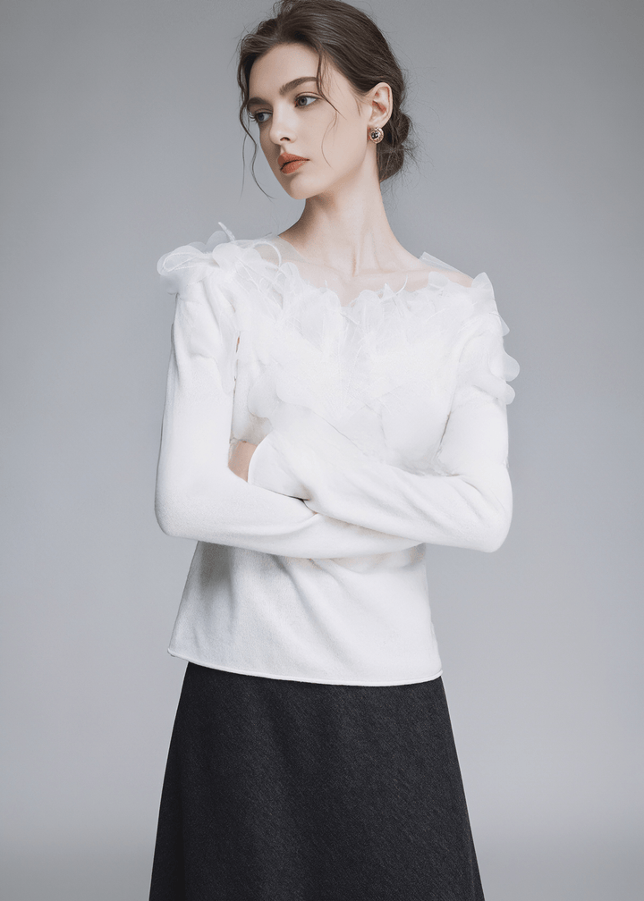 RUFFLE SHOULDER KNIT TOP - ANLEM