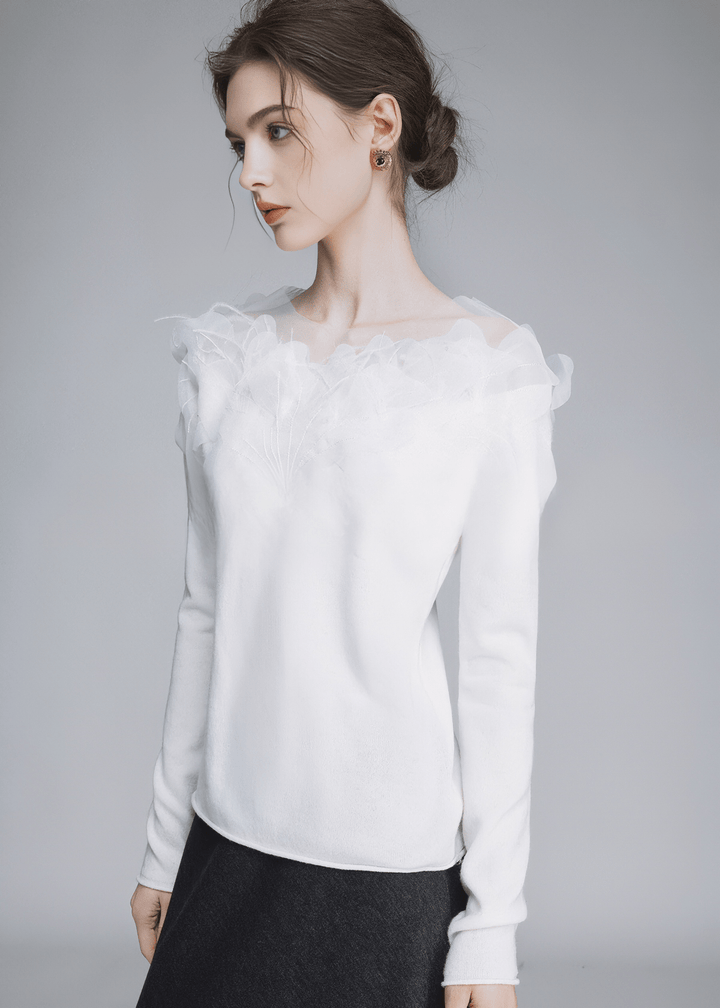 RUFFLE SHOULDER KNIT TOP - ANLEM