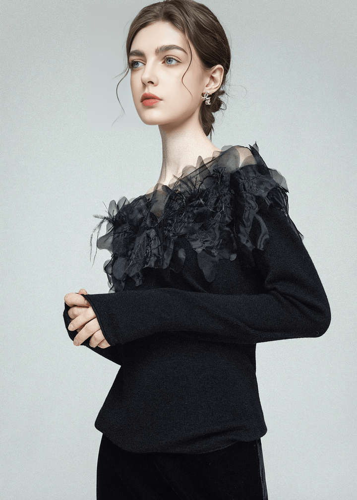 RUFFLE SHOULDER KNIT TOP - ANLEM