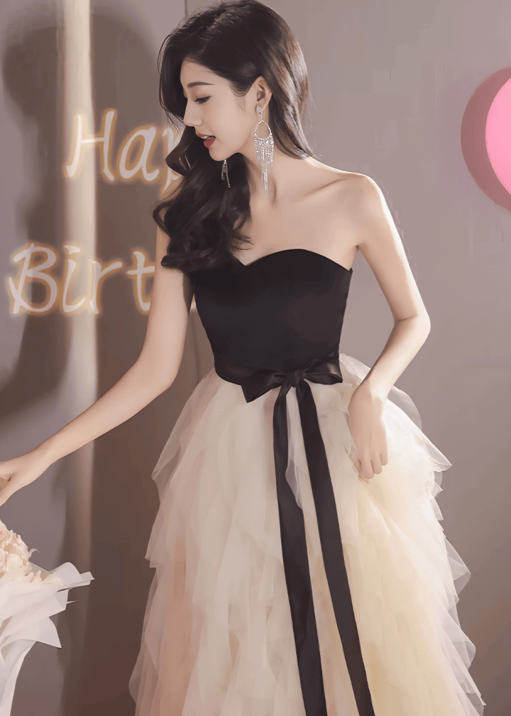 RUFFLED NETTING A - LINE DRESS - ANLEM