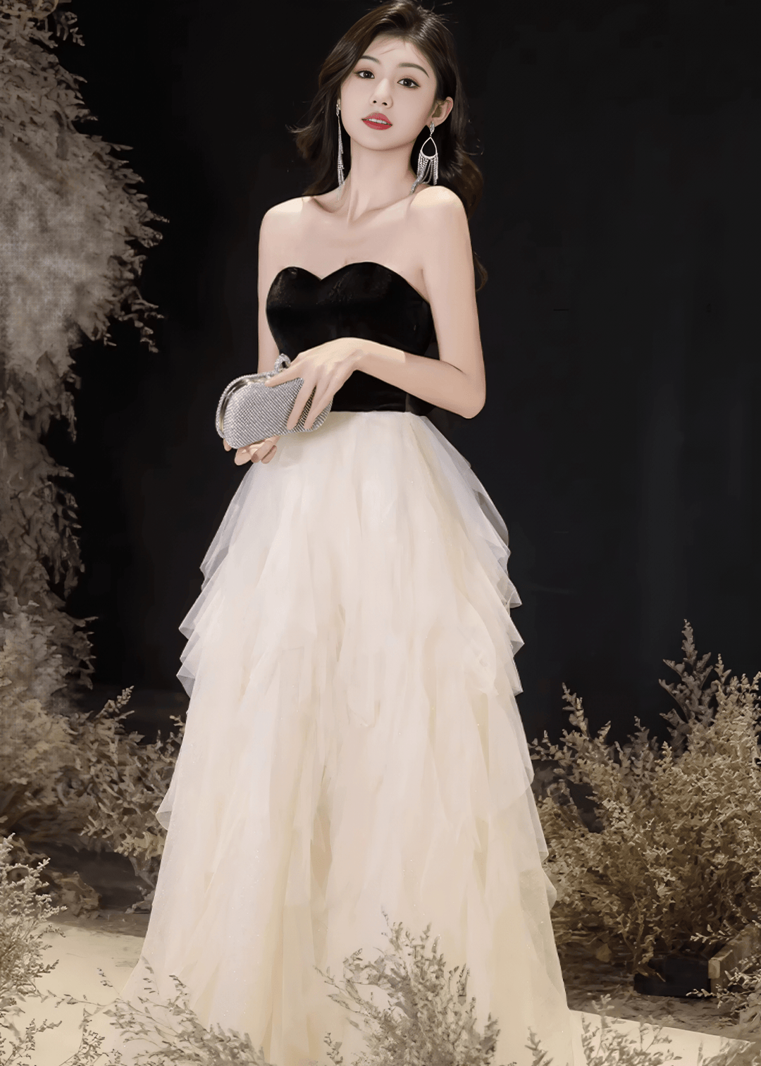 RUFFLED NETTING A - LINE DRESS - ANLEM