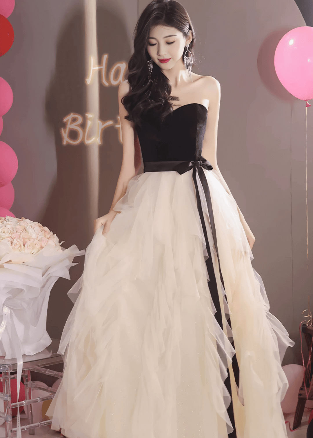 RUFFLED NETTING A - LINE DRESS - ANLEM