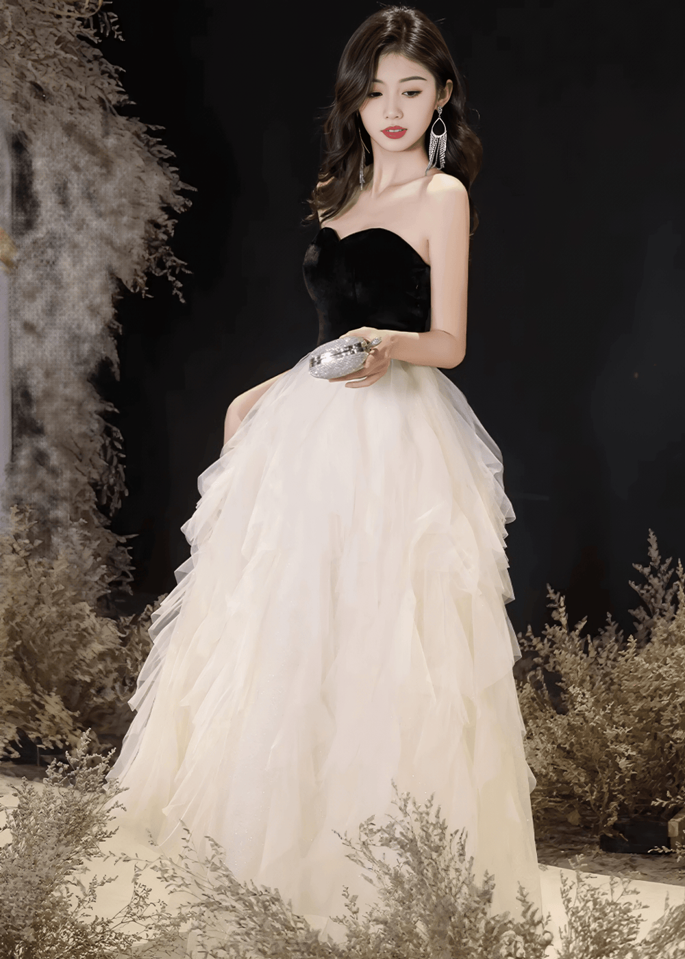 RUFFLED NETTING A - LINE DRESS - ANLEM