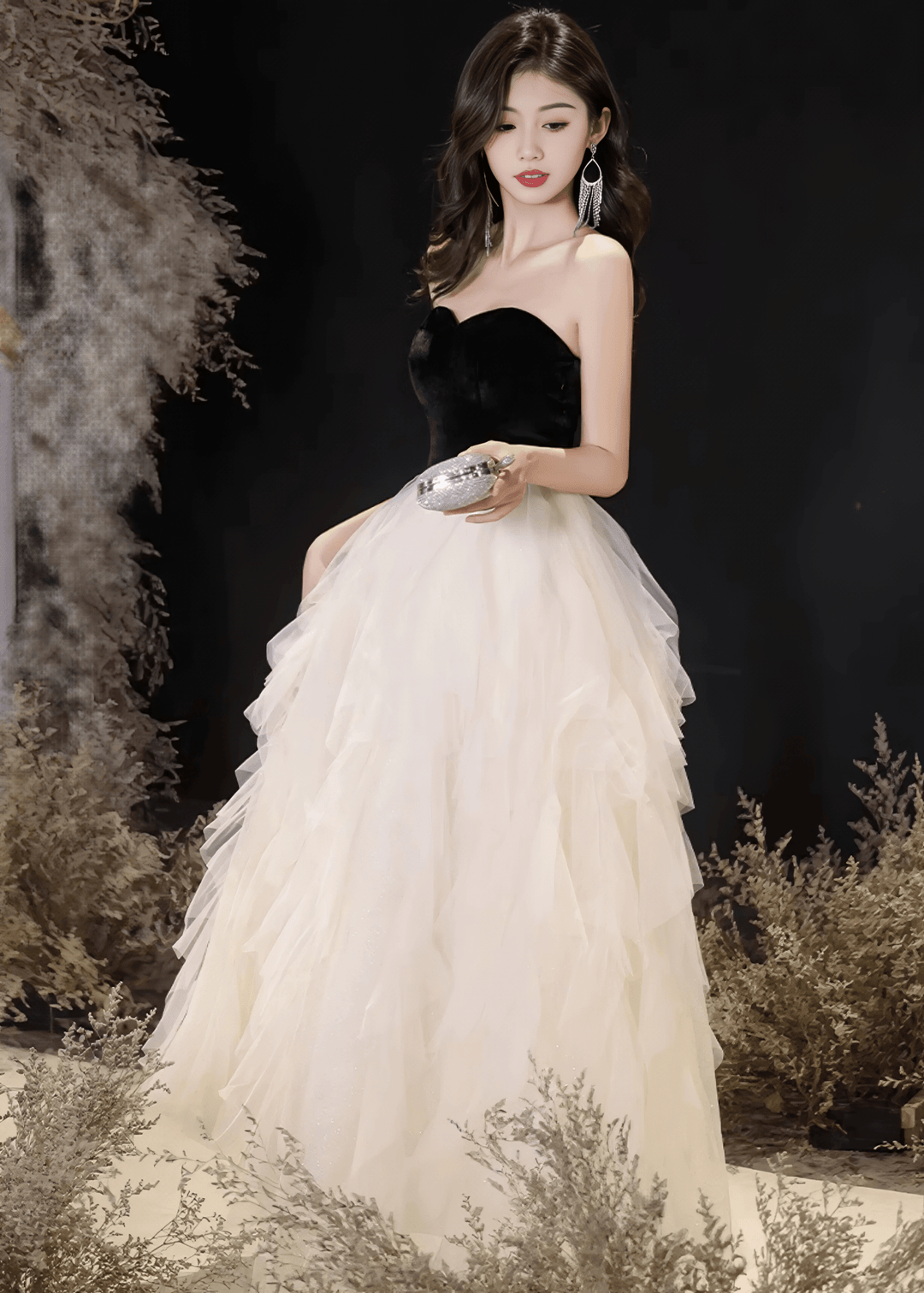 RUFFLED NETTING A - LINE DRESS - ANLEM