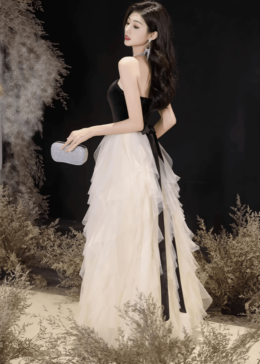 RUFFLED NETTING A - LINE DRESS - ANLEM