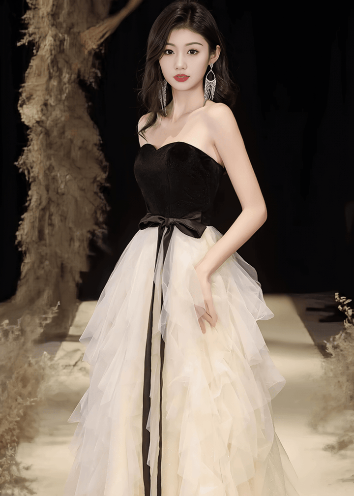 RUFFLED NETTING A - LINE DRESS - ANLEM