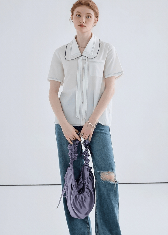 SCALLOP COLLAR STITCH BLOUSE - ANLEM