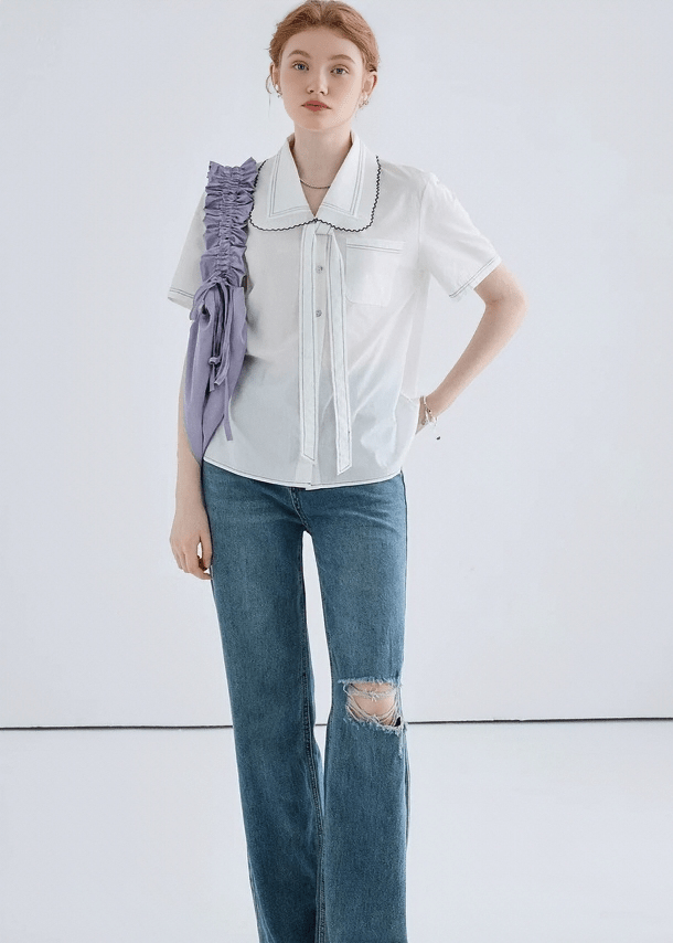 SCALLOP COLLAR STITCH BLOUSE - ANLEM