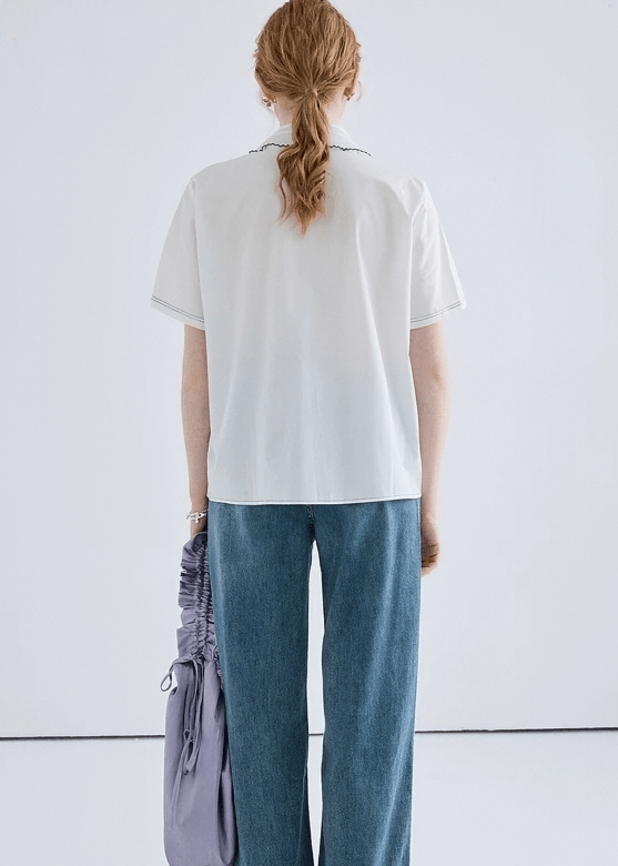 SCALLOP COLLAR STITCH BLOUSE - ANLEM