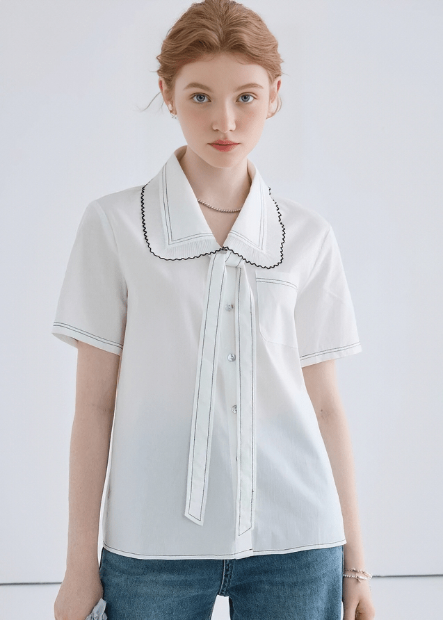 SCALLOP COLLAR STITCH BLOUSE - ANLEM