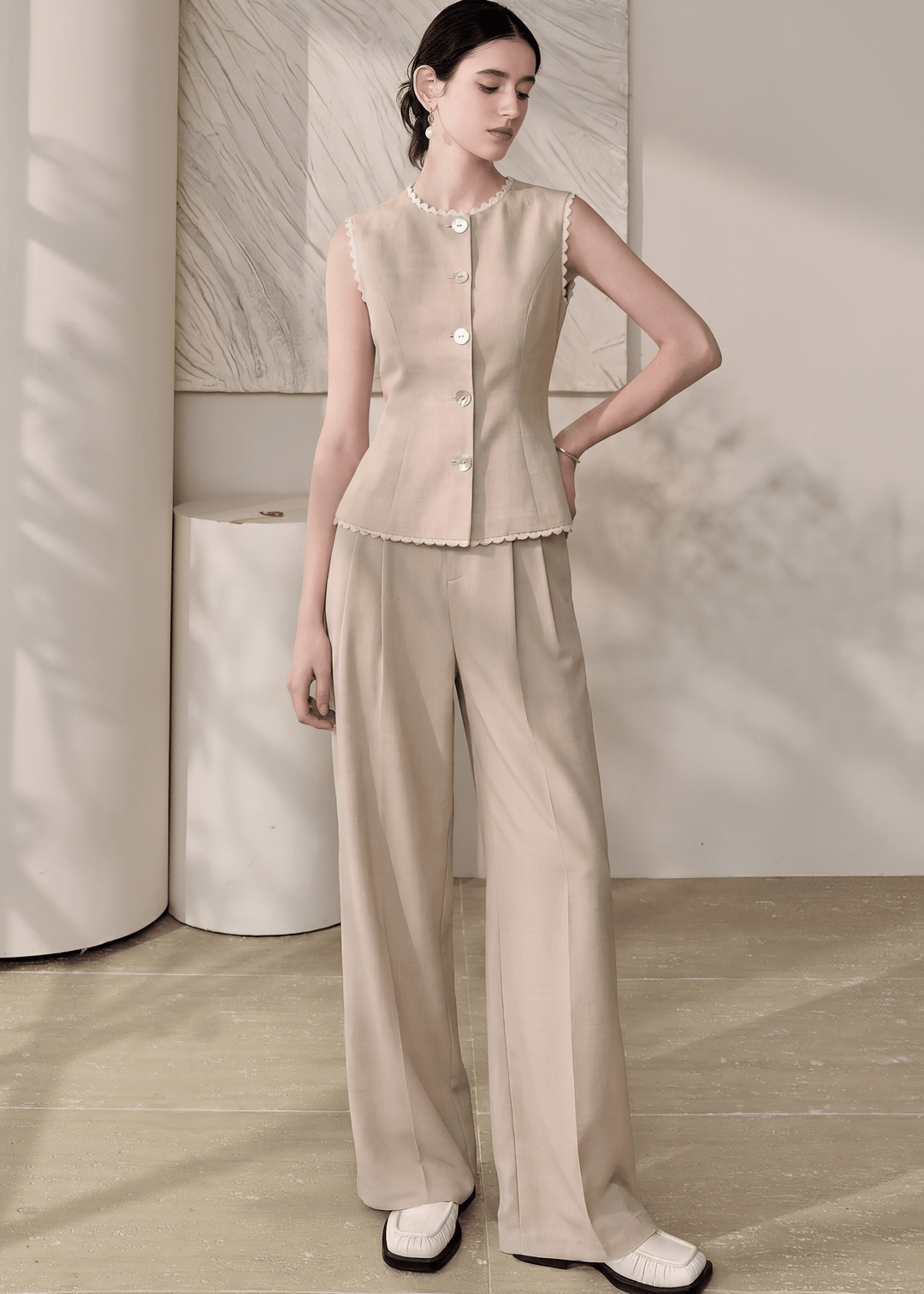 SCALLOPED LINEN TOPS&PANTS - ANLEM