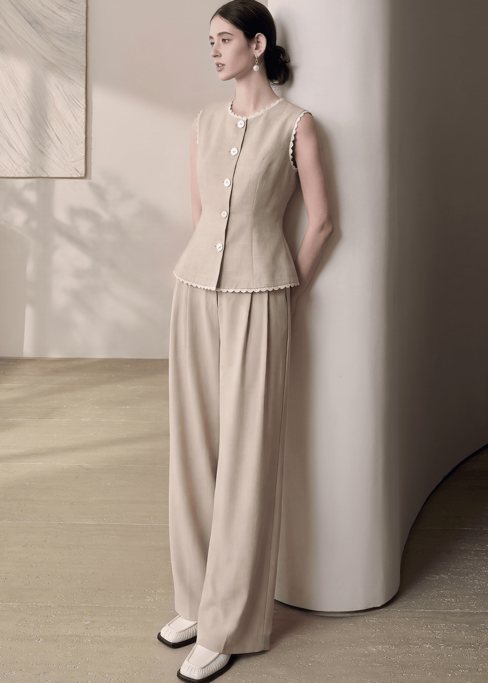 SCALLOPED LINEN TOPS&PANTS - ANLEM