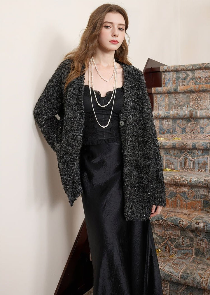 SEQUINED V - NECK KNIT CARDIGAN - ANLEM