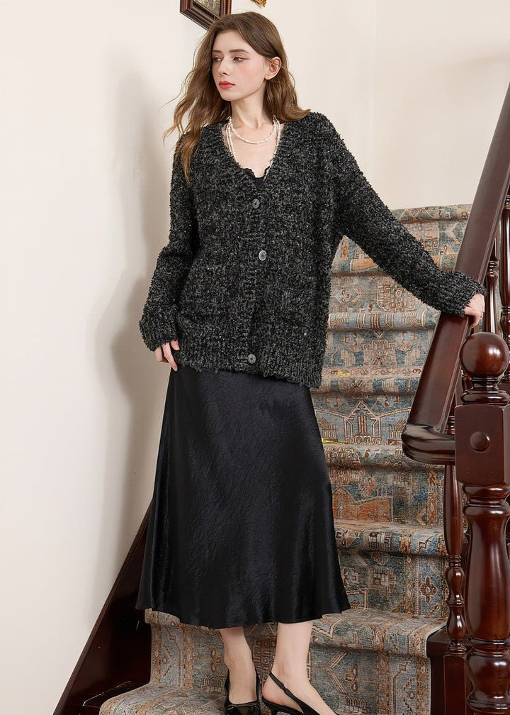 SEQUINED V - NECK KNIT CARDIGAN - ANLEM