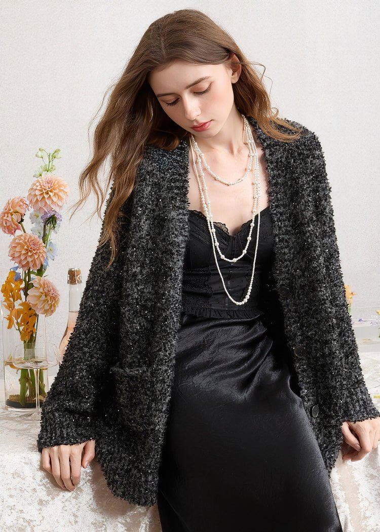 SEQUINED V - NECK KNIT CARDIGAN - ANLEM