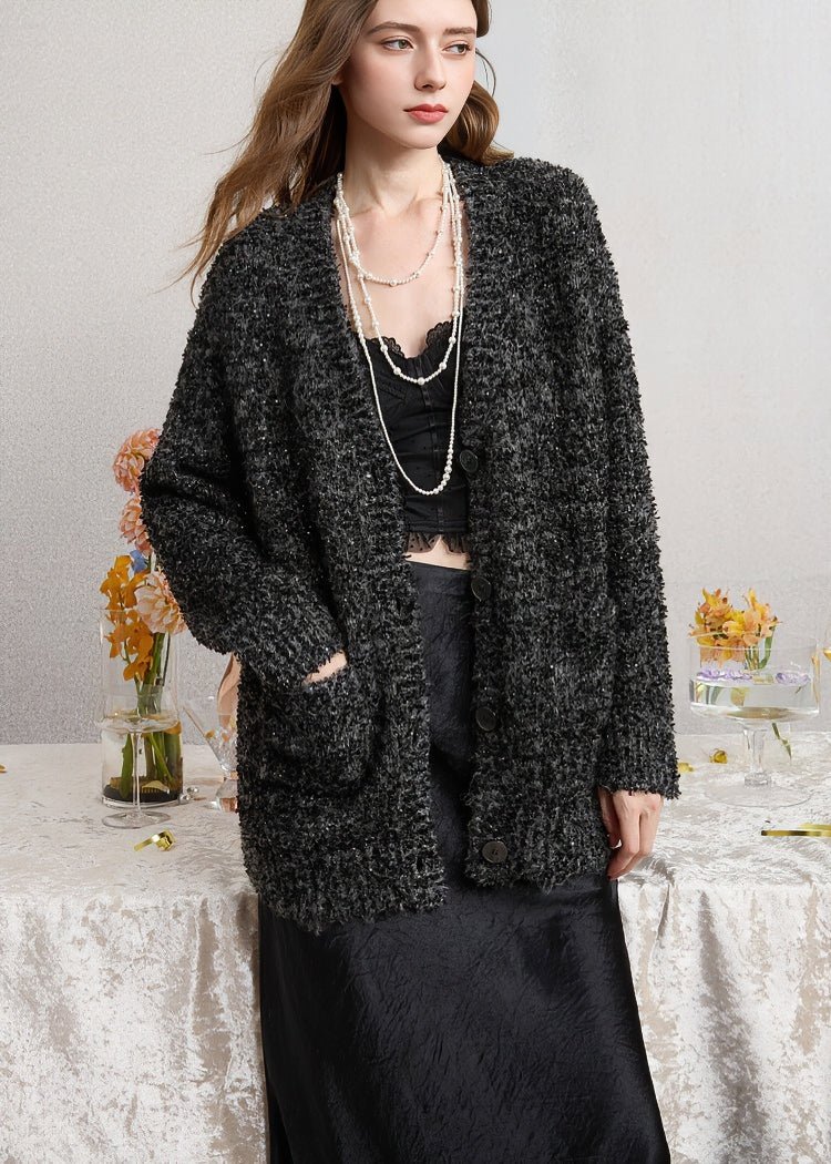 SEQUINED V - NECK KNIT CARDIGAN - ANLEM