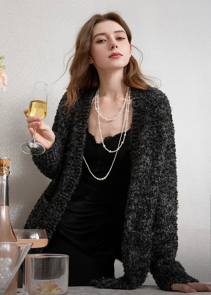 SEQUINED V - NECK KNIT CARDIGAN - ANLEM