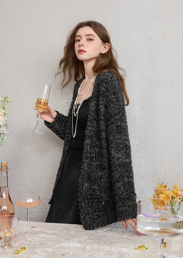 SEQUINED V - NECK KNIT CARDIGAN - ANLEM