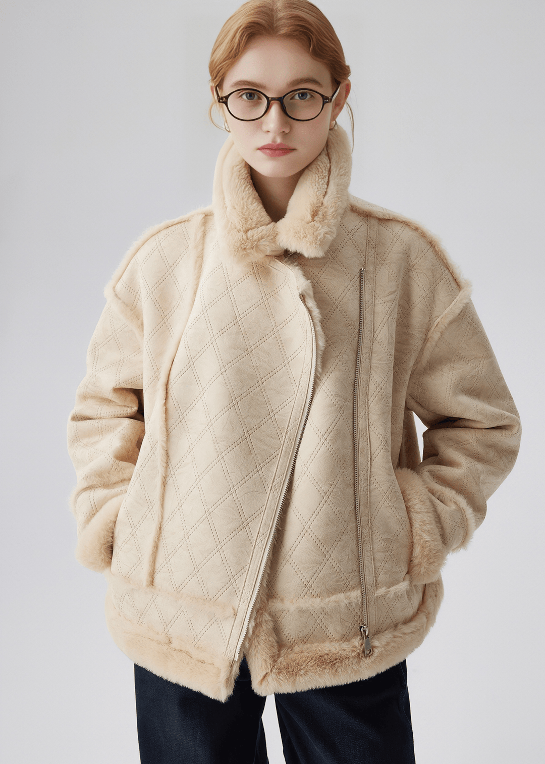 SHEARLING DIAMOND AVIATOR JACKET - ANLEM
