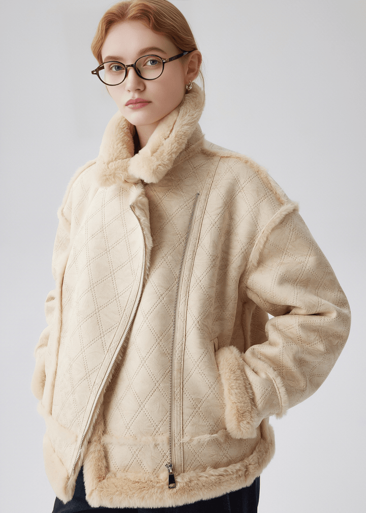 SHEARLING DIAMOND AVIATOR JACKET - ANLEM