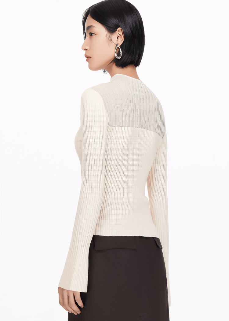SHEER PANEL MOCK NECK SWEATER - ANLEM