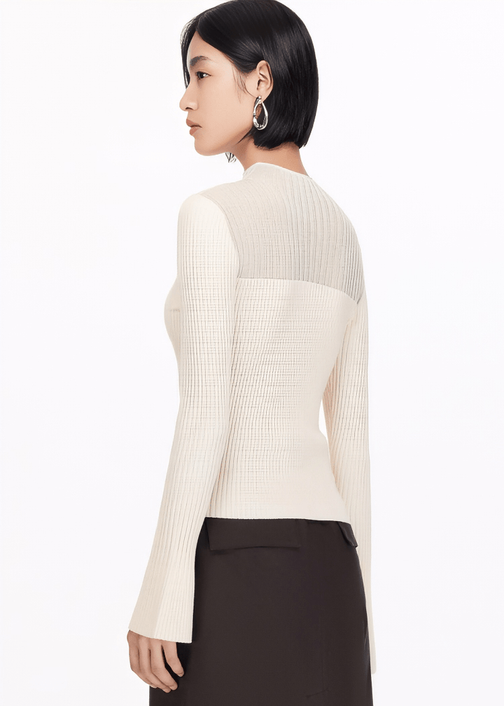 SHEER PANEL MOCK NECK SWEATER - ANLEM