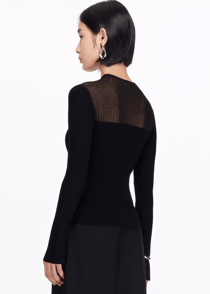 SHEER PANEL MOCK NECK SWEATER - ANLEM