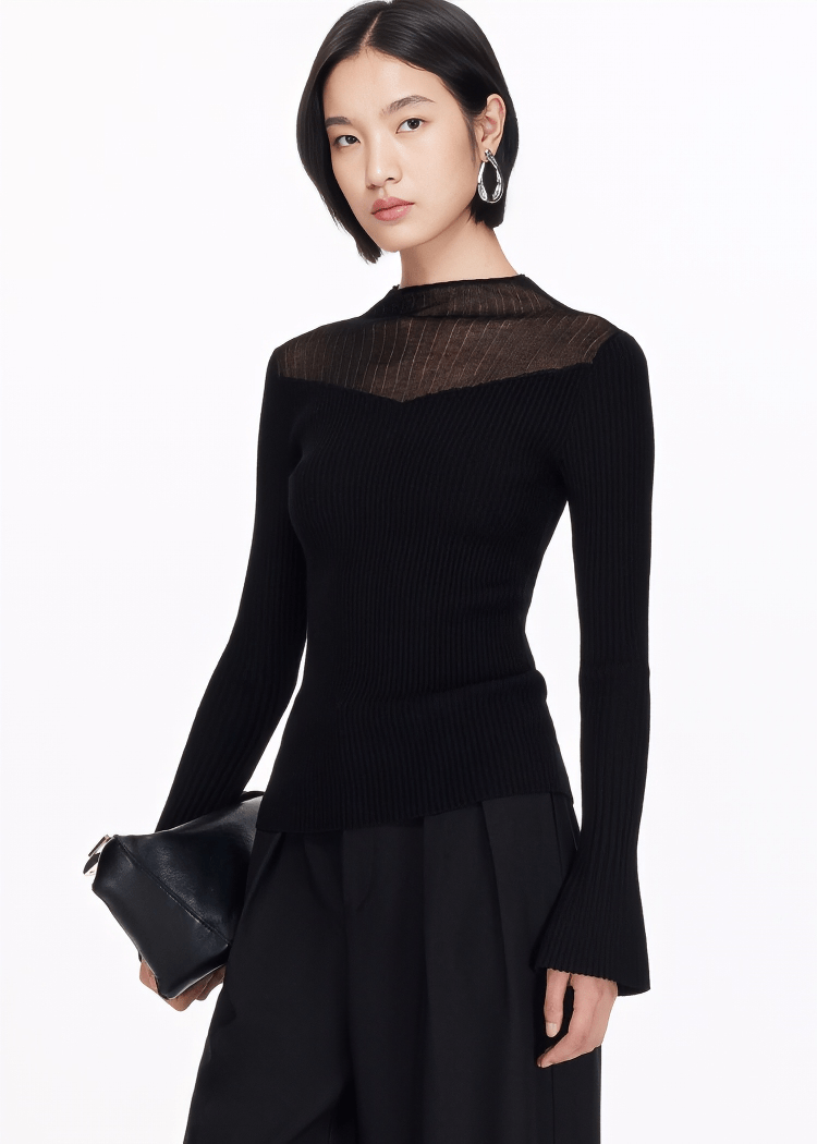 SHEER PANEL MOCK NECK SWEATER - ANLEM