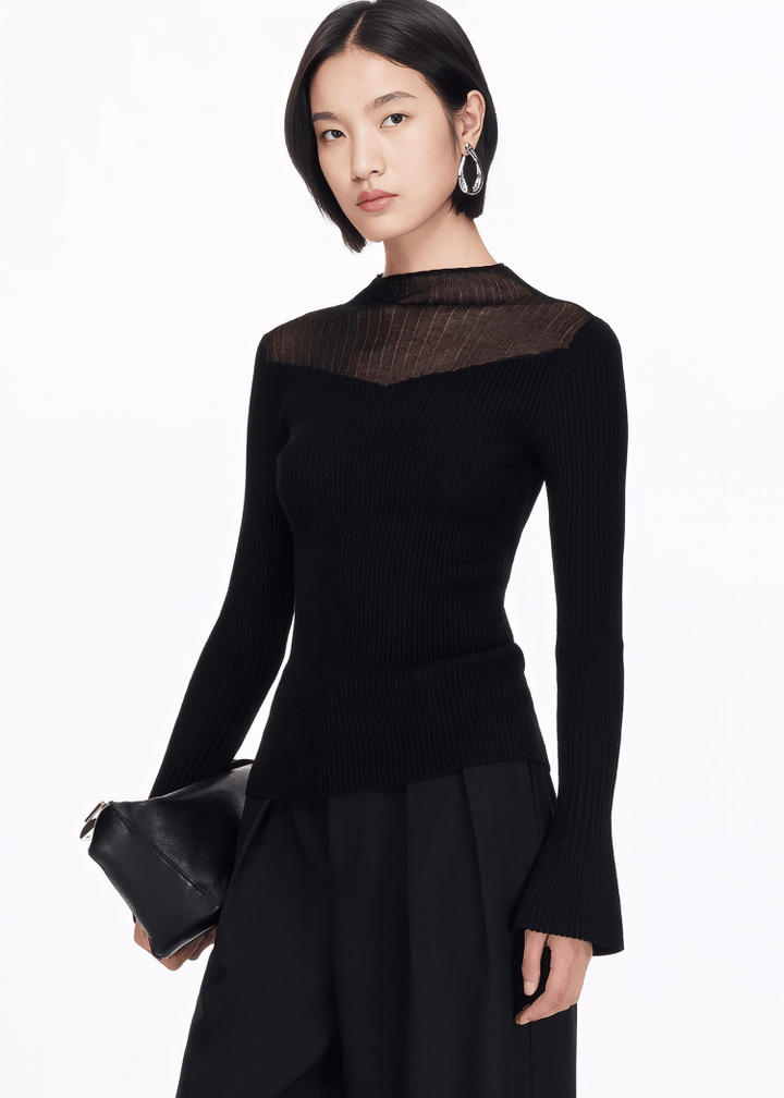 SHEER PANEL MOCK NECK SWEATER - ANLEM
