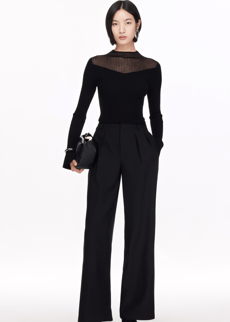 SHEER PANEL MOCK NECK SWEATER - ANLEM