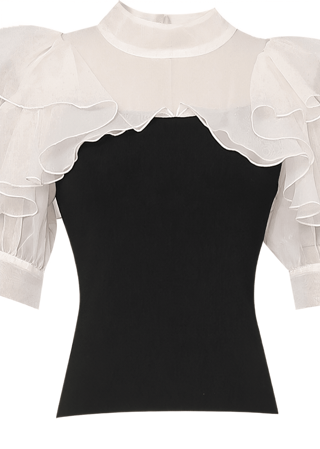SHEER RUFFLE HIGH - NECK BLOUSE - ANLEM