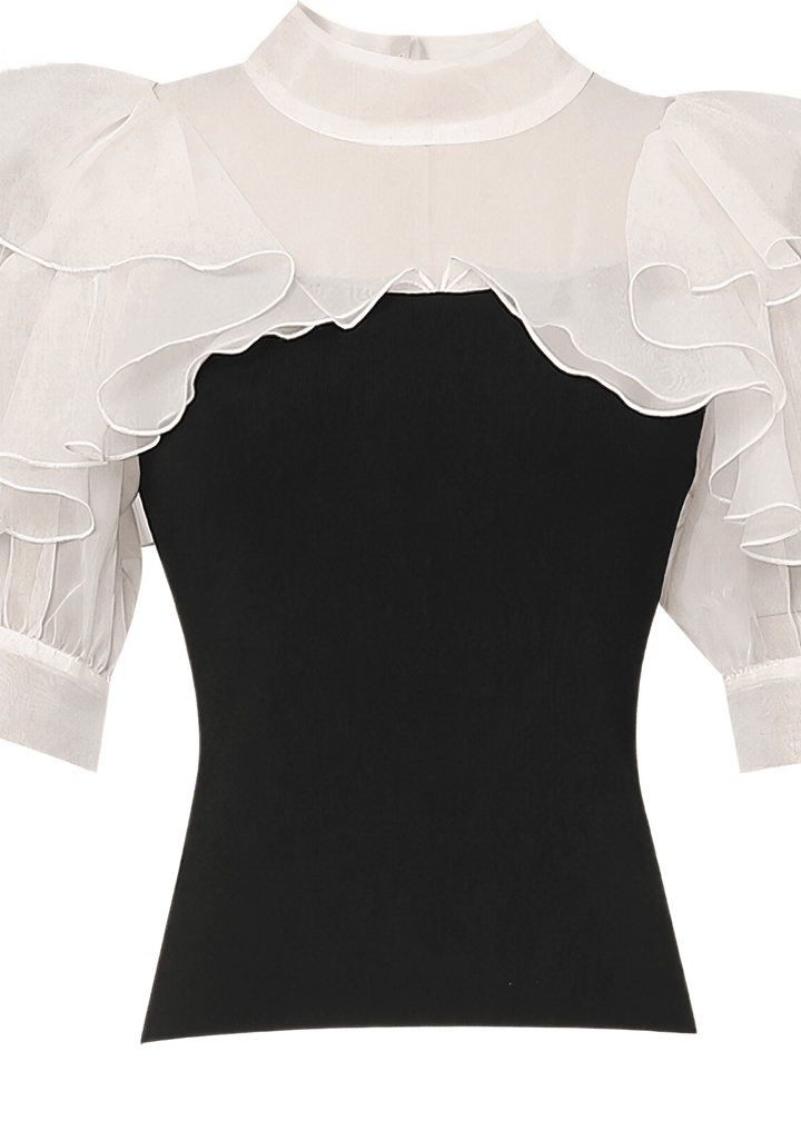 SHEER RUFFLE HIGH - NECK BLOUSE - ANLEM