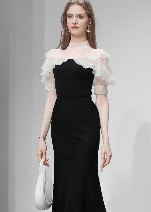 SHEER RUFFLE HIGH - NECK BLOUSE - ANLEM