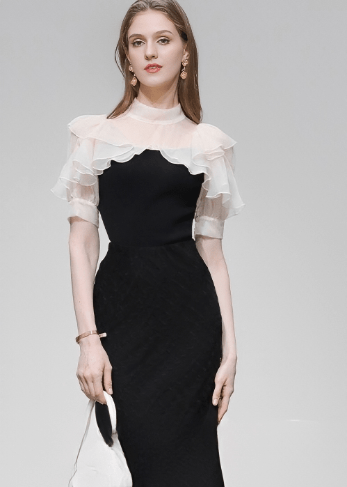 SHEER RUFFLE HIGH - NECK BLOUSE - ANLEM