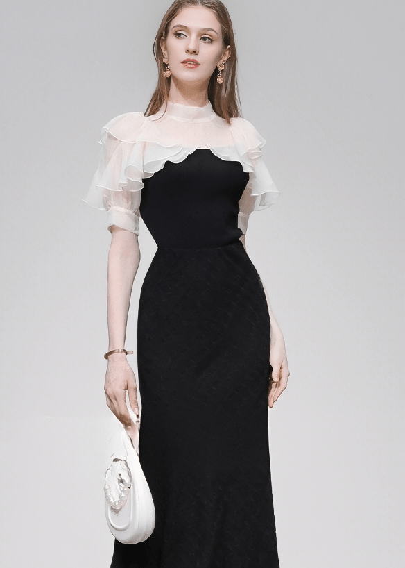 SHEER RUFFLE HIGH - NECK BLOUSE - ANLEM