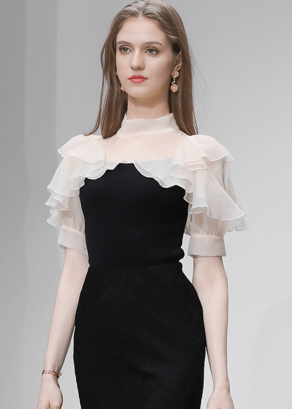 SHEER RUFFLE HIGH - NECK BLOUSE - ANLEM