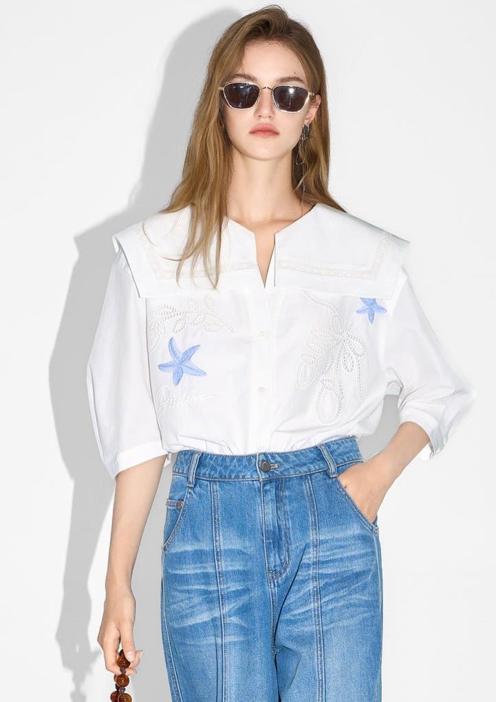 SHORT SLEEVE EMBROIDERY TOPS - ANLEM