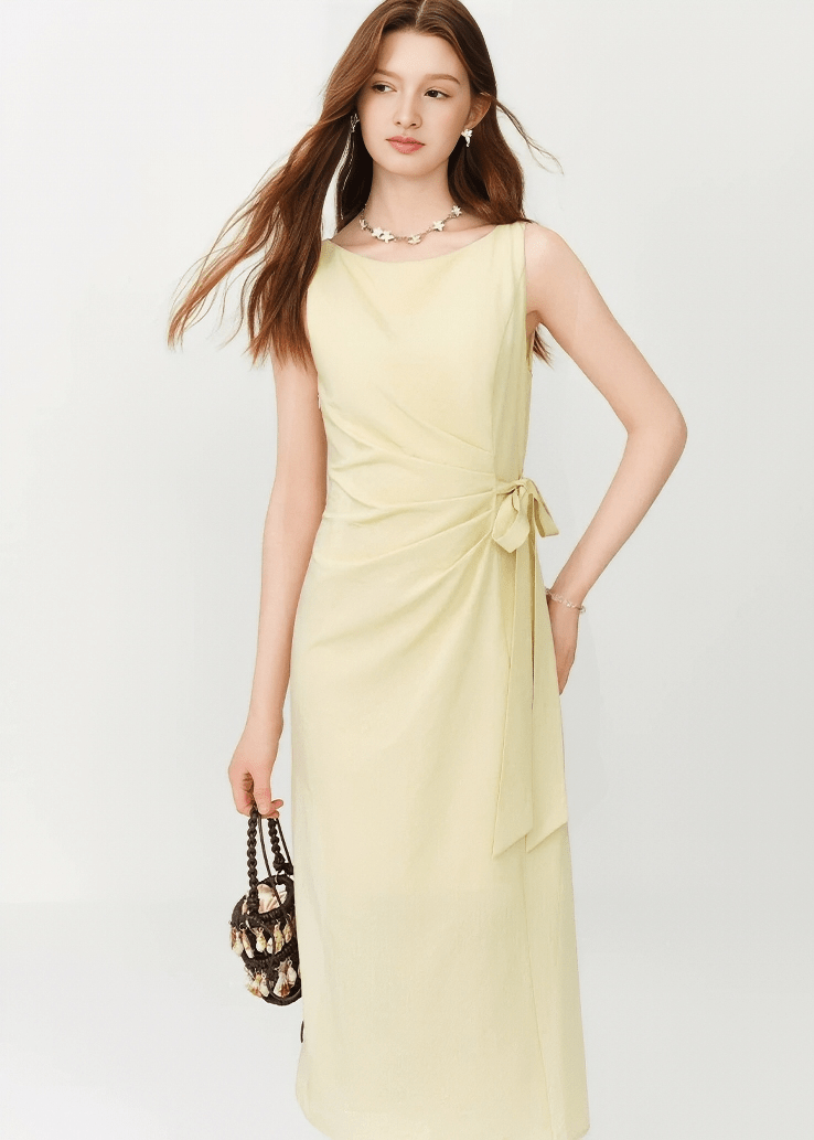 SLEEVELESS DRAPED RIBBON DRESS - ANLEM