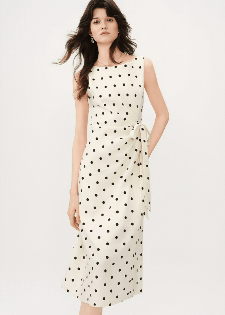 SLEEVELESS DRAPED RIBBON DRESS - ANLEM
